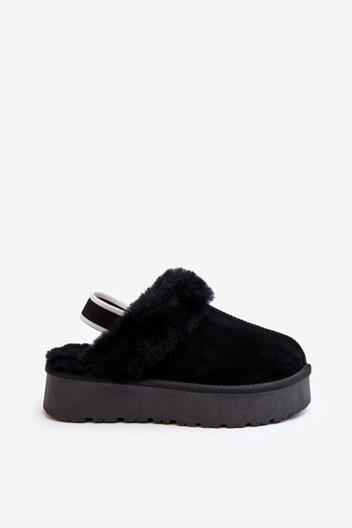 Шкіряні Замшеві Тапочки Для Жінок На Платформі З Пухом Чорні Sophienne