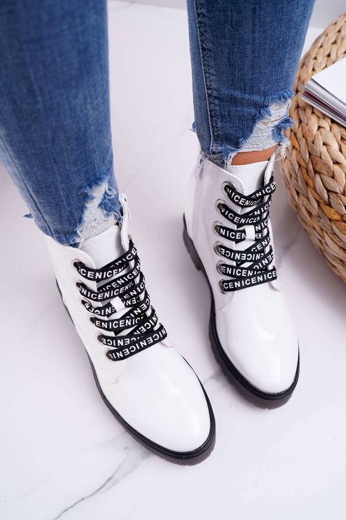 Жіночі лаковані білі черевики Sergio Leone TR726 на плоскій каблуці