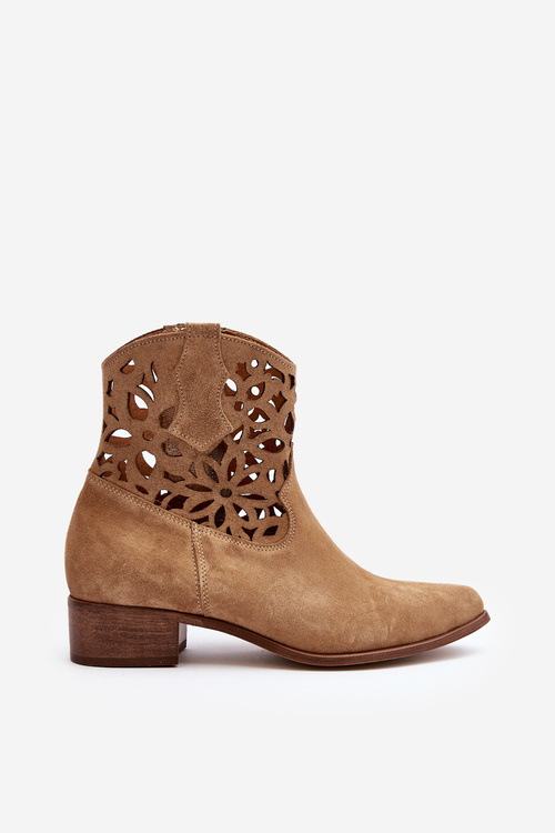 Ковбойські ботильйони на шнурівці на низькому замшевому каблуці Zazoo 3404 Beige