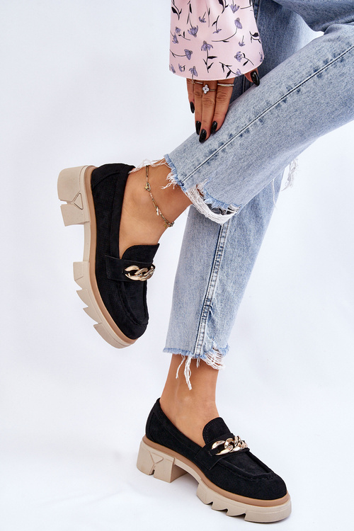 Жіночі лофери броги з ланцюжком чорні Luella