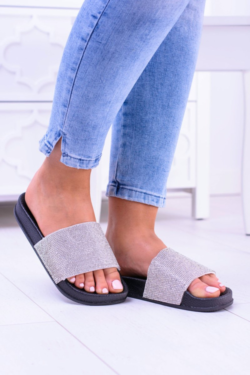 Жіночі шльопанці з цирконієм MadameCristal Black