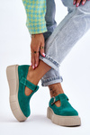 Модні замшеві броги на масивній платформі зеленого кольору Colson