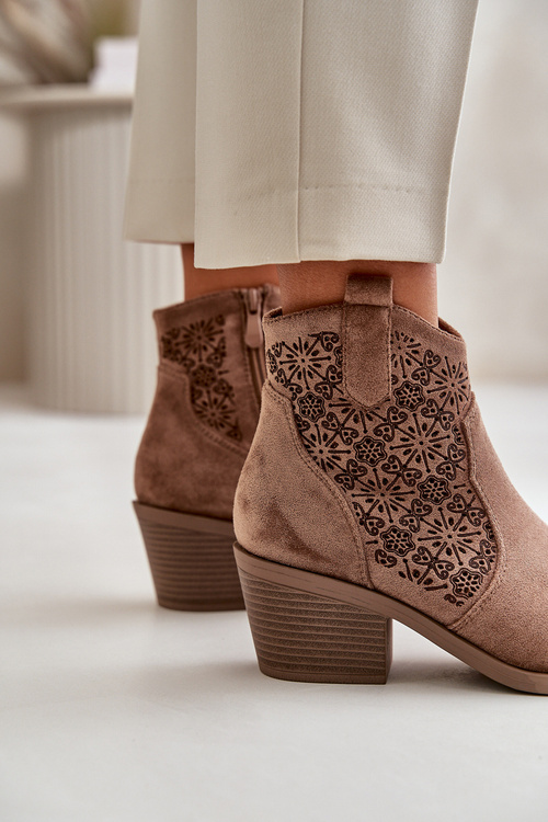 Перфоровані ковбойські черевики на блискавці Еко-замшеві коричневі S.Barski HY42-944