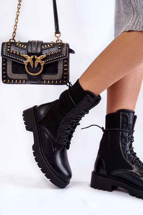 Шкіряні шкарпетки Черевики на шнурівці Чорний Riston