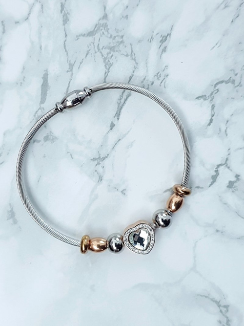 Жіночий браслет із цирконієвим сердечком із сталевого дроту Isabella