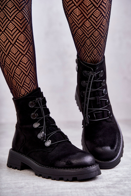 Жіночі замшеві теплі чоботи з ребристою чорним гелем