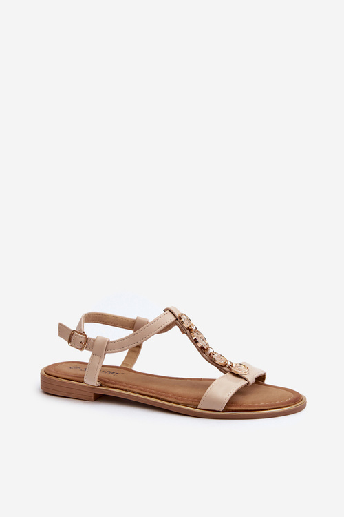 Жіночі босоніжки на плоскій підошві з бежевим декором Muridia