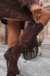 Жіночі Шкіряні Ковбойські Чоботи З Декором На Каблуці Шоколад Darella