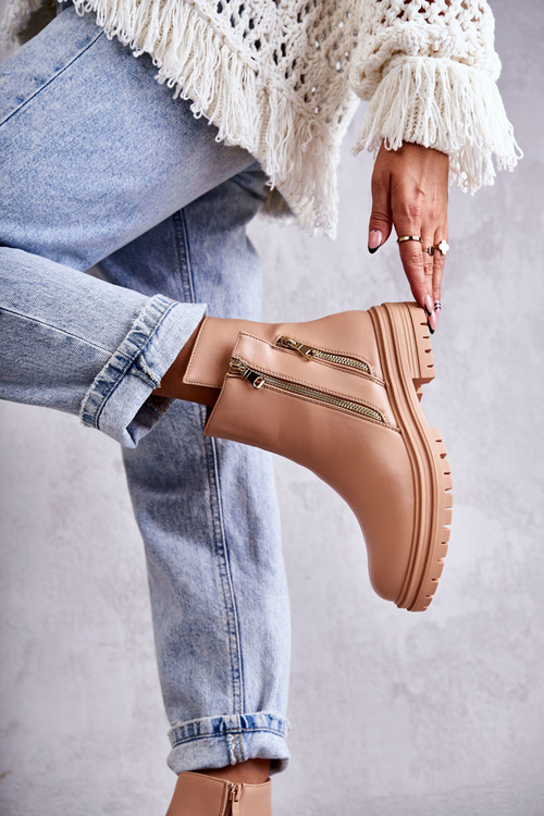 Жіночі шкіряні черевики на блискавці бежеві Navarra