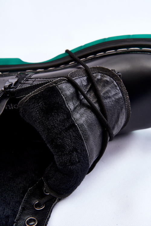 Жіночі черевики на шнурівці на зеленій підошві Чорні Trinah