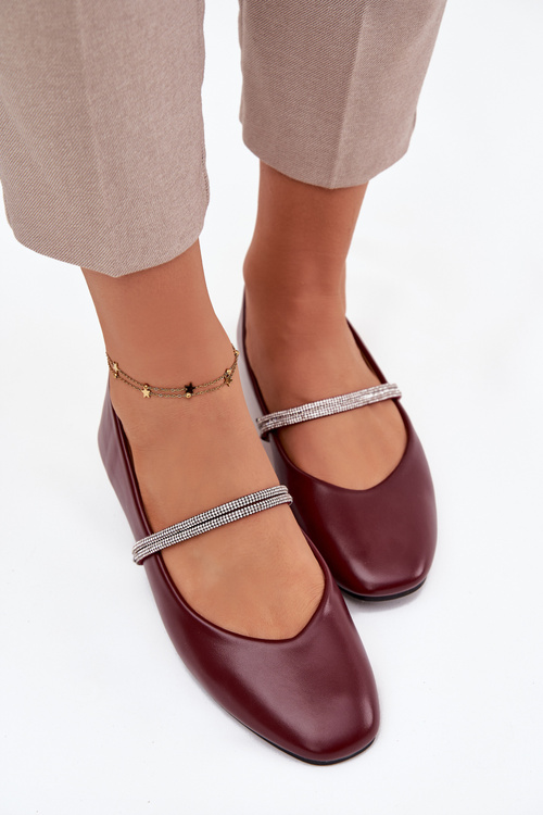 Балетки жіночі з блискучими смужками бордові Ilirene