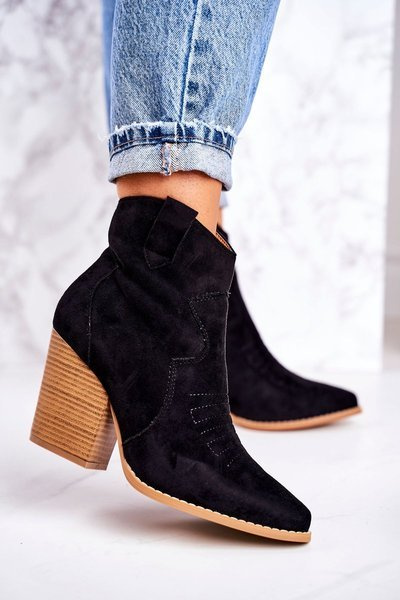 Жіночі утеплені ковбойські чоботи на каблуці Чорні Маргарет