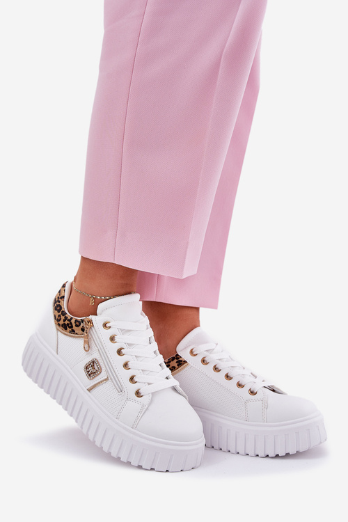 Жіночі Спортивні Черевики На Платформі З Еко Шкіри Пантерні Білі Velionna