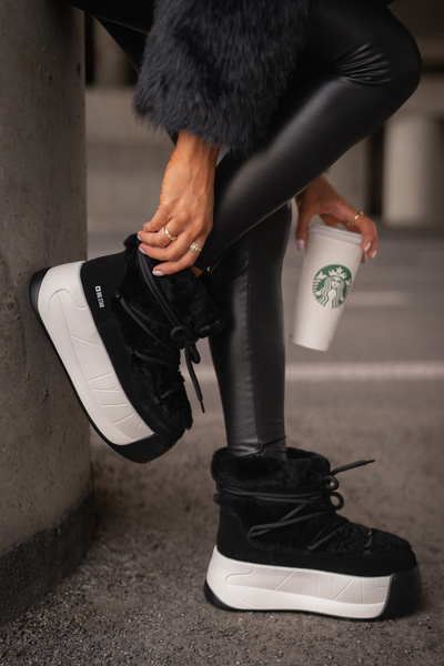 Жіночі шкіряні зимові черевики на товстій підошві з хутром Big Star OO274A206 Чорні