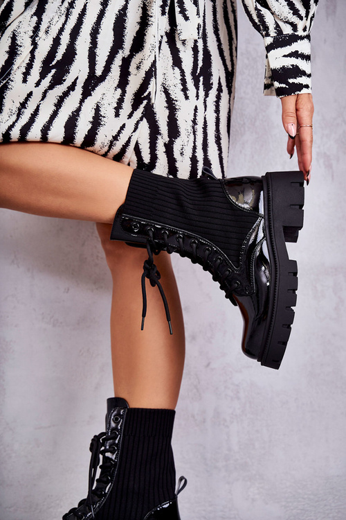 Жіночі лаковані робочі черевики зі шкарпетками Чорні Abigail