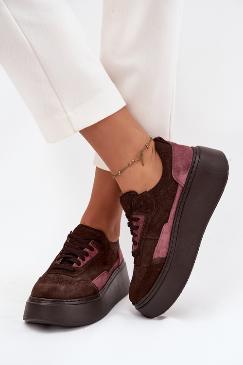 Жіночі кросівки з натуральної замші на платформі Zazoo N1265S3 шоколадні