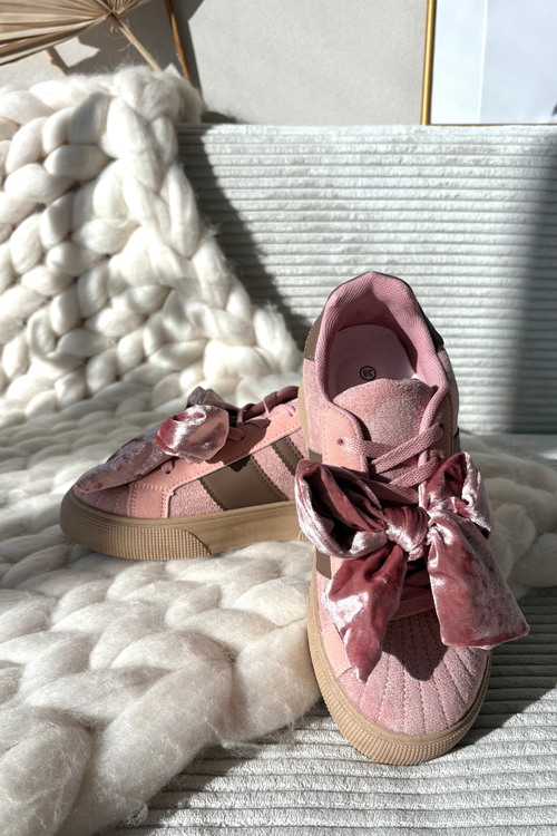 Жіночі кросівки з замшевим бантом рожеві Ashlyn