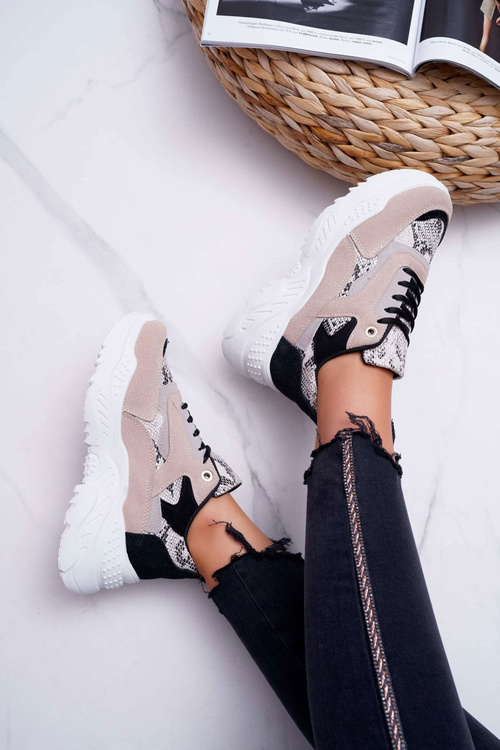 Спортивні жіночі чоботи на товстій підошві бежеві Snake Miltru