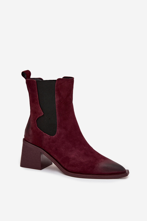 Шкіряні замшеві жіночі чоботи на каблуку обігрівані Artiker 57C0048 Bordeaux