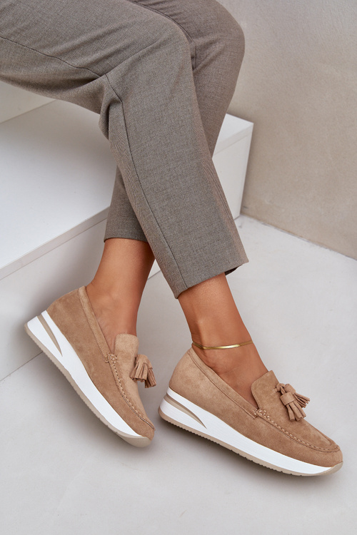 Мокасини На Деликатному Каблуці Еко Замш Бежеві Challavia