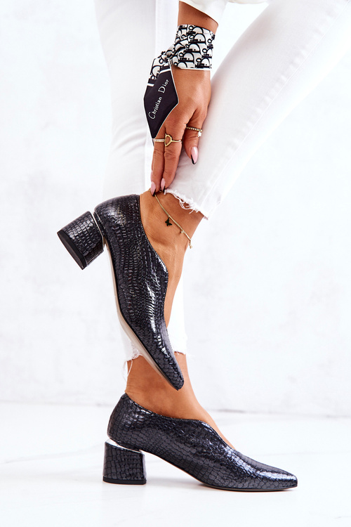 Шкіряні туфлі зі зміїної шкіри Dark Grey Alissa