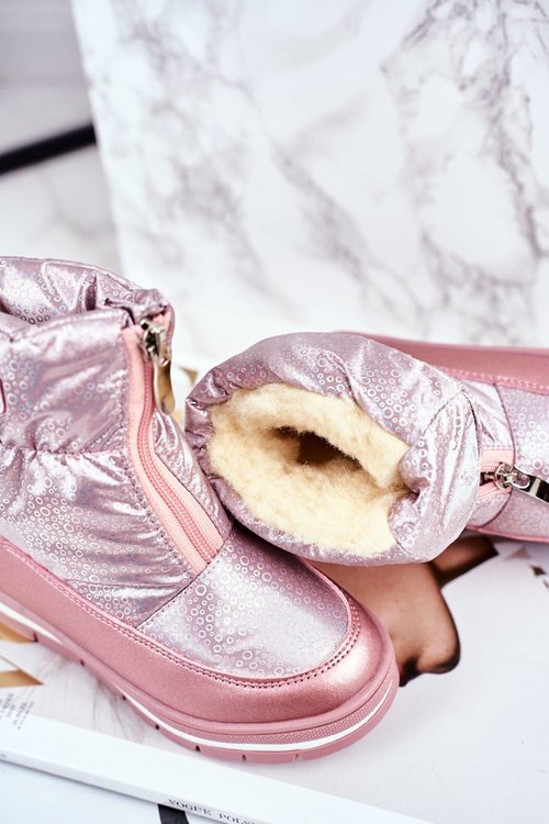Жіночі снігові черевики теплі з натуральної вовни рожеві бульбашки