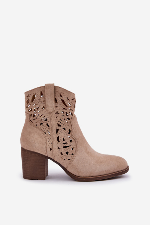 Перфоровані Чоботи На Блочному Каблуці Бежеві Нурісса