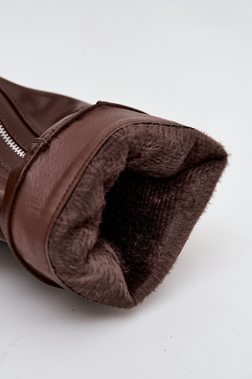 Жіночі чоботи з повернутим верхом пряжкою і срібною блискавкою Обігріті коричневі Bressa
