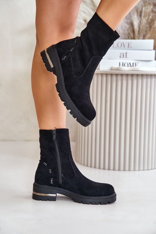 Теплі жіночі черевики з еко замші на блискавці Чорні Narilie