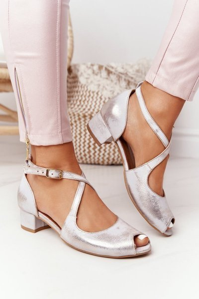 Шкіряні босоніжки на високих підборах Maciejka 04509-45 Бежево-золотий