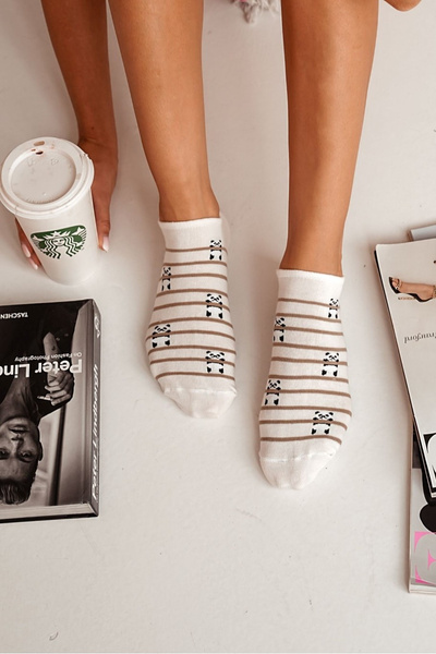 Жіночі Короткі Шкарпетки З Бавовни Панди І Смуги Екру