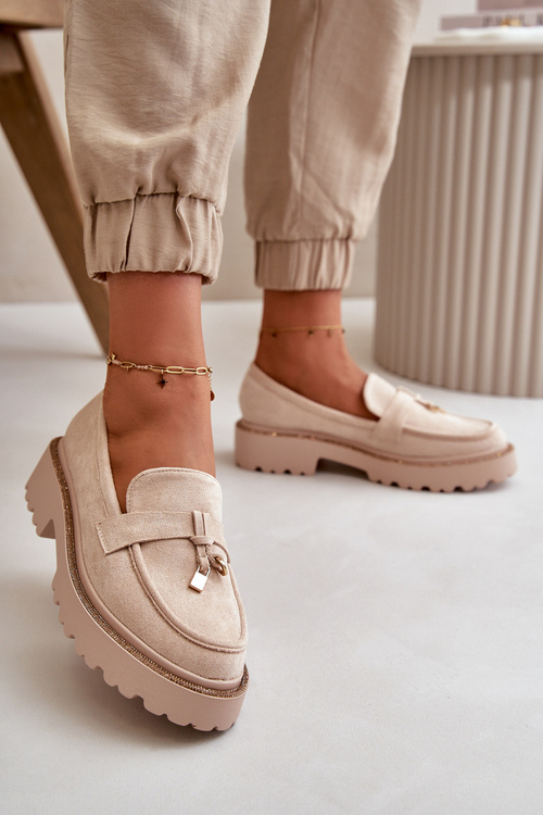 Жіночі еко-замшеві мокасини з декором Verindalle світло-бежевий