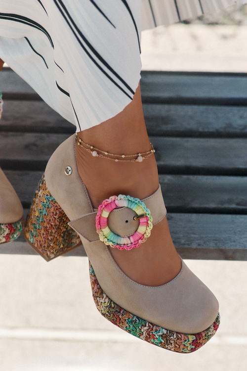 Замшеві Туфлі З Плетінням На Каблуку І Платформі 06839-04 Maciejka Бежеві