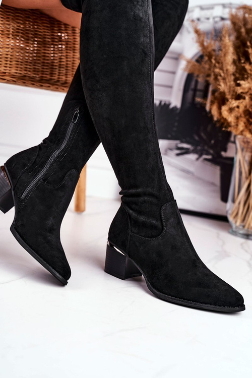 Жіночі високі чоботи до коліна Еко-замша Black Indigo