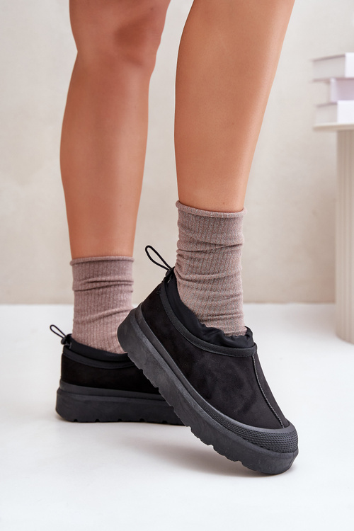 Жіночі зимові черевики на платформі з низьким рукавом чорного кольору Izamine