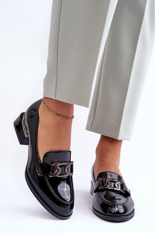 Лаковані лофери мокасини на підборах Чорні Sakina