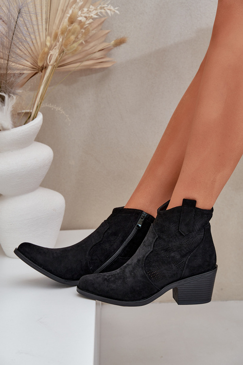 Перфоровані Ковбойські Чоботи На Замку Еко Замш S.Barski HY51-061 Чорні