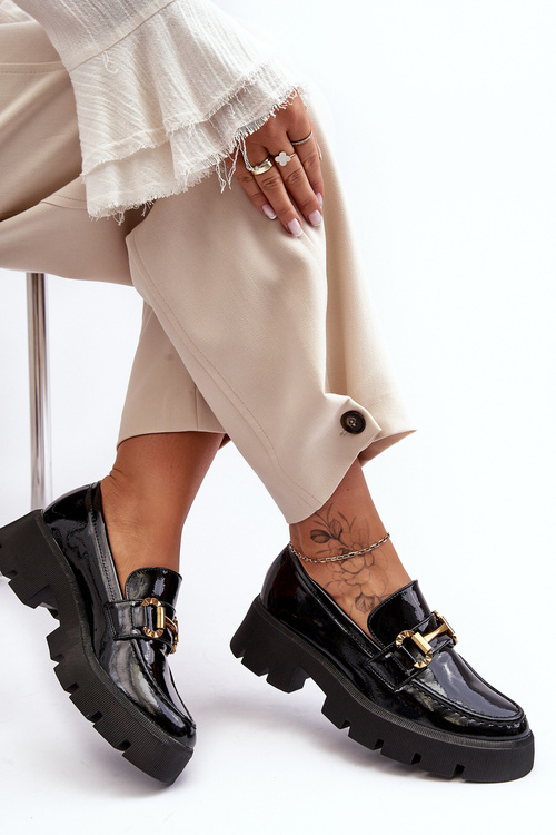 Жіночі глянцеві лофери з орнаментом Black Peuria