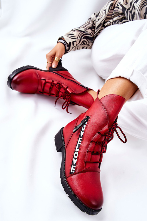 Шкіряні черевики з декоративною блискавкою червоного кольору Lomissa