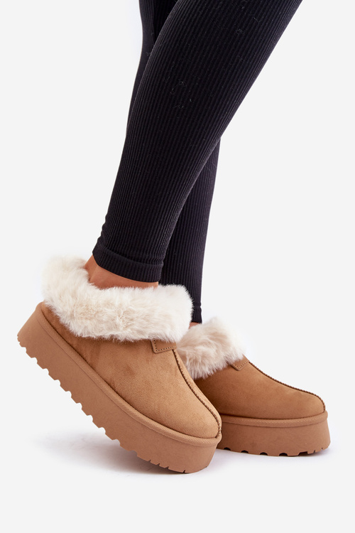 Снігові черевики з низькою халявою з хутром на платформі. Еко-замша Camel Neathoria