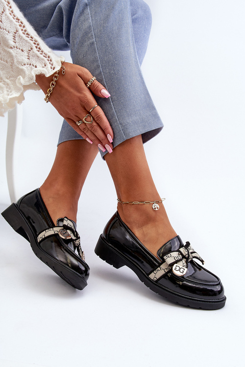 Лаковані жіночі лофери мокасини S.Barski HY330A Чорні