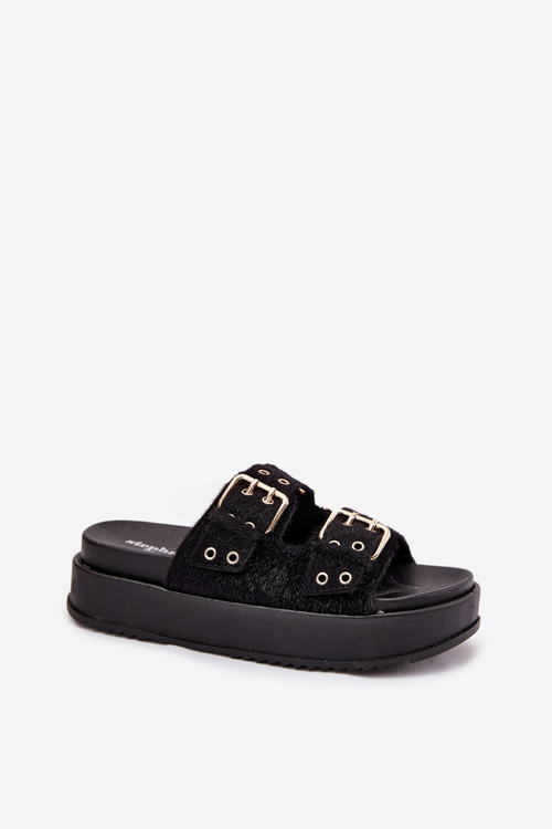 Жіночі Сандалі З Золотими Пряжками На Платформі Чорні Virvania