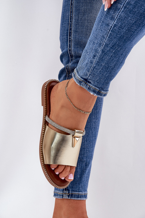 Еко Шкіряні Сандалі На Плоскому Каблуці З Декоративною Стрейчевою Золотою Hirtewi