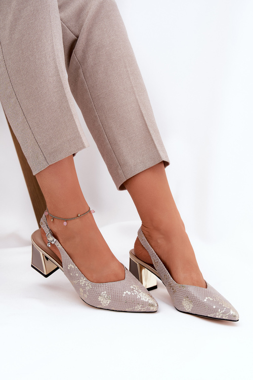 Шкіряні Жіночі Сандалі На Каблуці З Гострими Носками Золото-Срібні Vinceza 66733