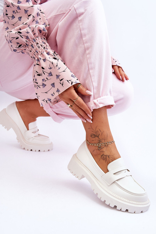 Шкіряні лофери на платформі, білі Riverside