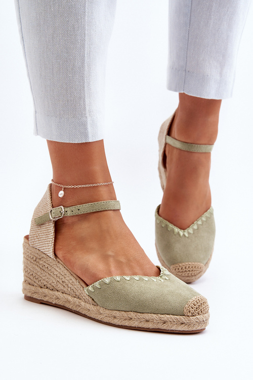 Замшеві босоніжки Еспадрільї на танкетці та плетених деталях Зелений Raylin