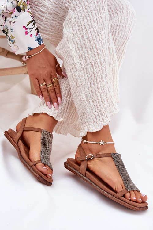 Плоскі Елегантні Жіночі Сандалі З Кристалами Artiker 56C1365 Коричневі