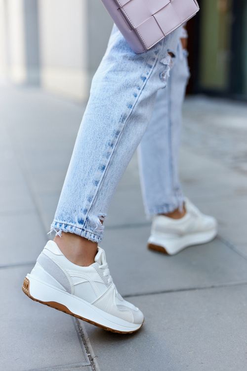 Шкіряні спортивні туфлі на білому та сірому Coryse