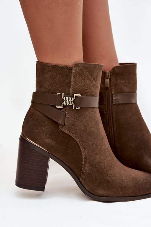 Жіночі черевики з натуральної замші на каблуці з підігрівом Sergio Leone BT25384-S Khaki