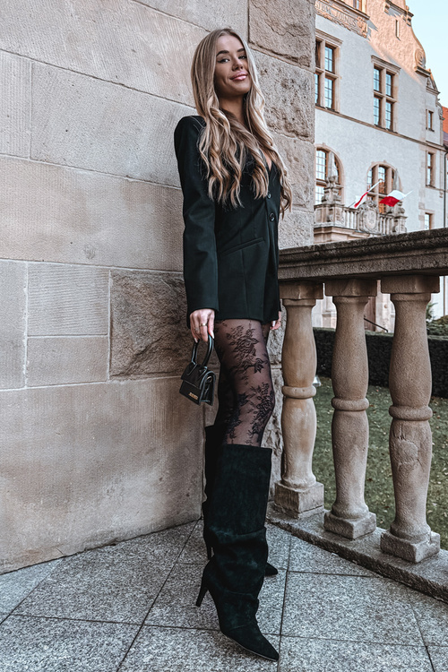 Морщені чоботи на підборах з еко замші з утепленням чорні Mavella